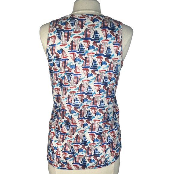 Willi Smith Linen Tank Top Womens Small Red White Blue Sleeveless Patriotic - Picture 2 of 9